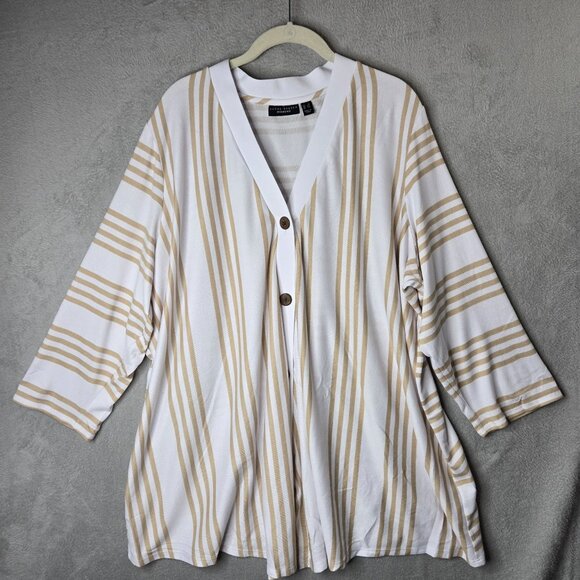 Susan Graver 3X Button Front Cardigan V Neck White Beige Long Sleeve - Picture 1 of 7